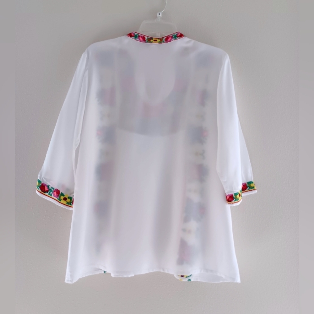 Bohemian Floral Embroidered White Blouse From Avelina, Size S - Picture 2 of 16